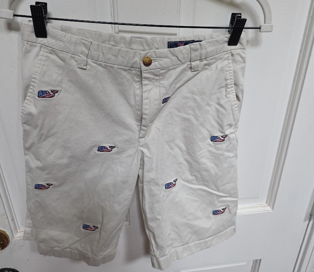 Vineyard Vines Cream Embroidered Whale Shorts
